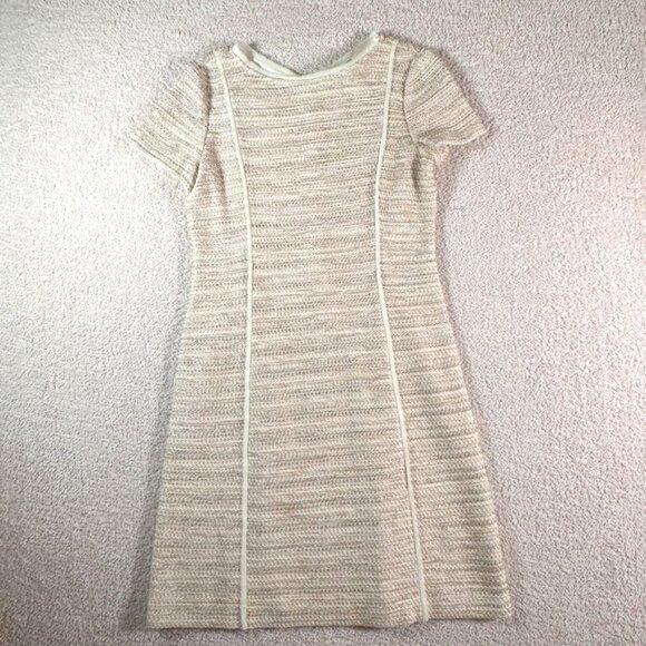 St John Womens Midi Dress Tweed Wool Blend Cream Sz 6 Made in USA Luxury Formal - Picture 2 of 12